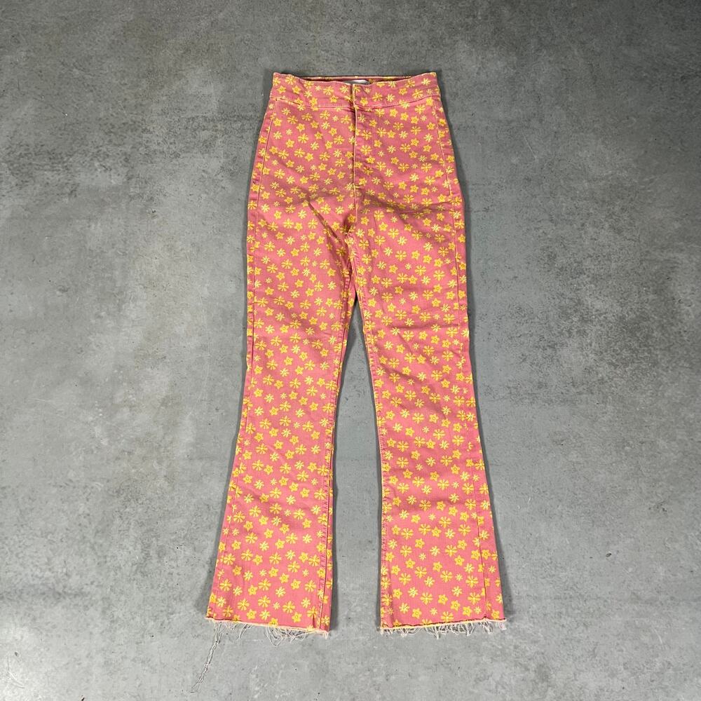 High Rise Flared ZARA Women's Pink Flowers Pants Bootcut Size 2